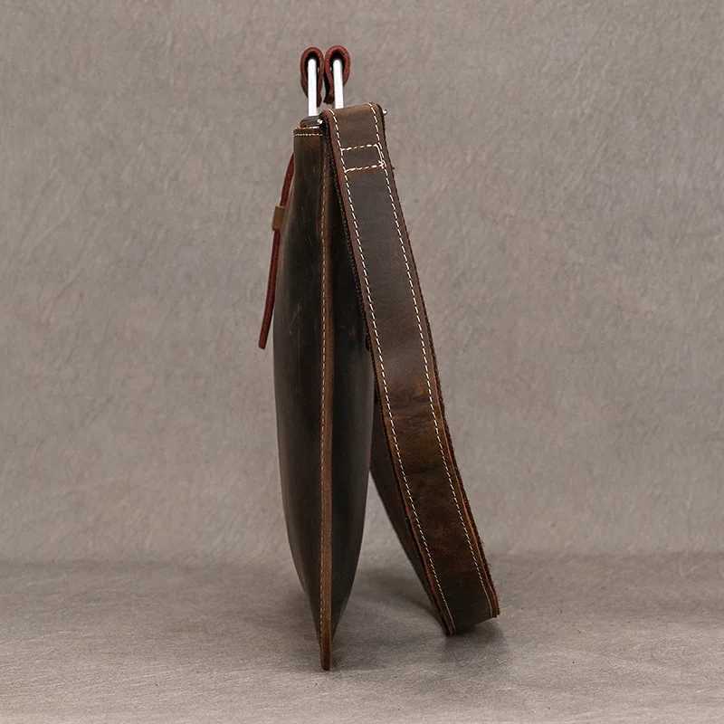 Real leather zipper mens briefcase messenger office bag mens crazy horse leather notebook bag 13 inch Maletine Hombre Z250421-1