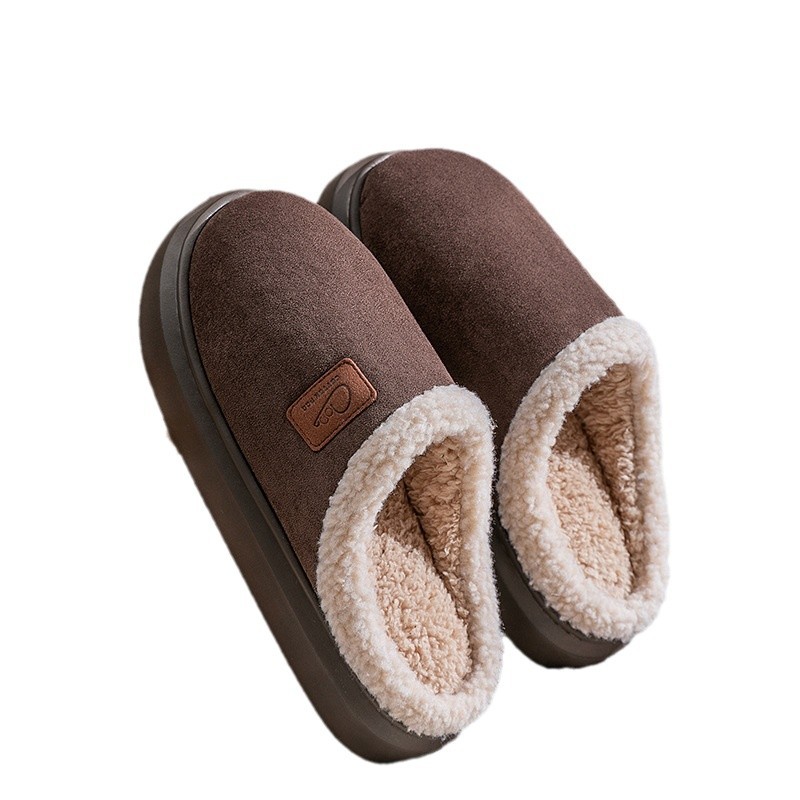 Winter Slippers for Couples, Thermal Non-Slip Cotton House Shoes, Plush Thick Sole Warm Slippers for Women and Men