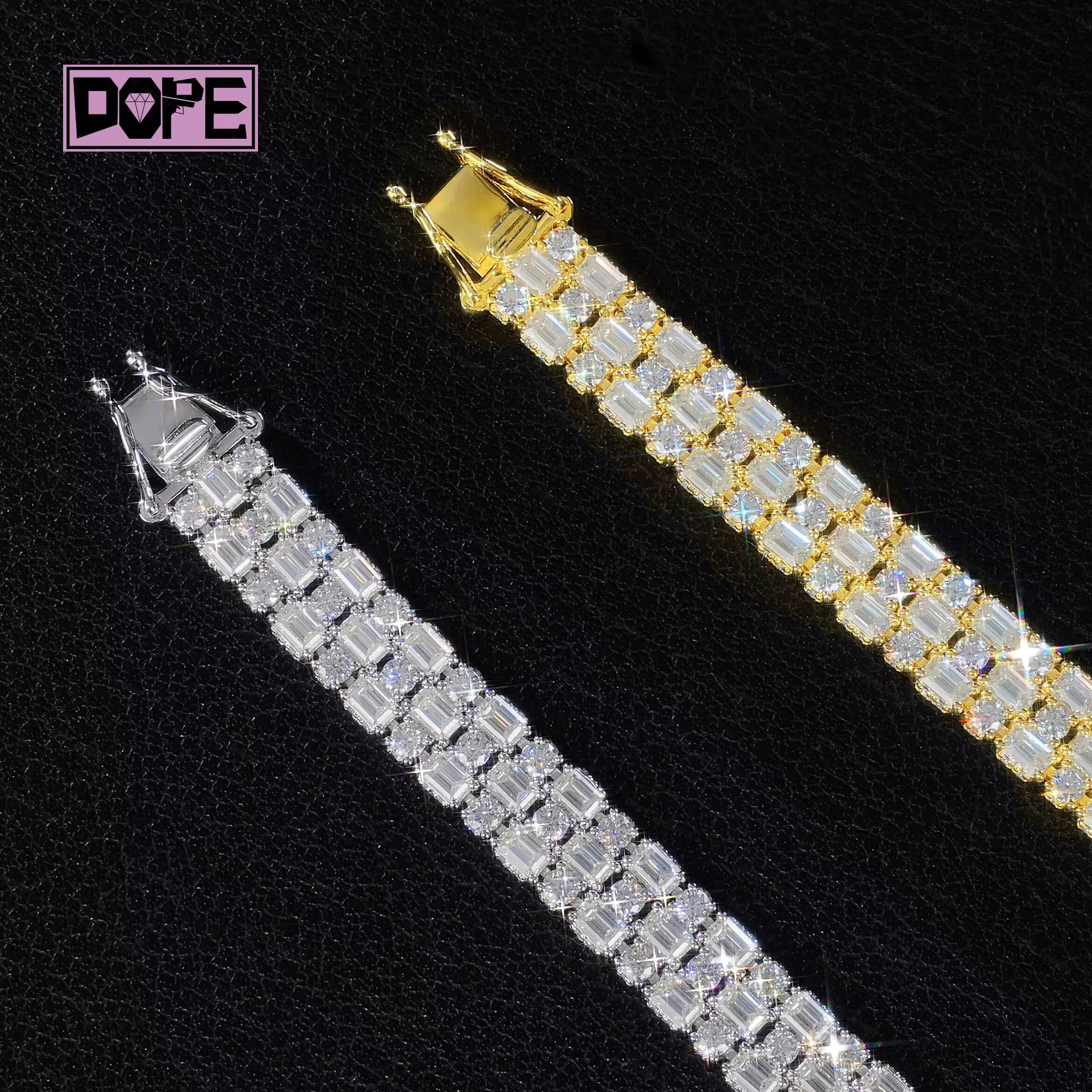 Moissanite Bracelet Two Style Emerald Cut Mix Stone VVS Iced Out Men Women 925 Silver Tennis Bracelet