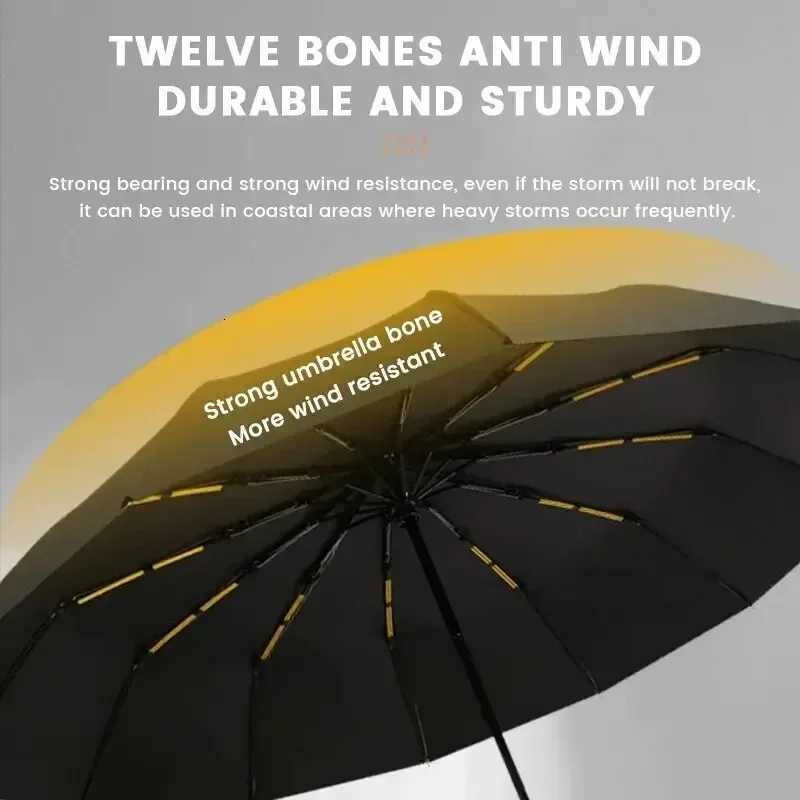 12 Bone Black Glue Fully Automatic Umbrella With Thick And Durable Keel Three Fold Umbrella UV Resistant Folding UmbrellaM251122