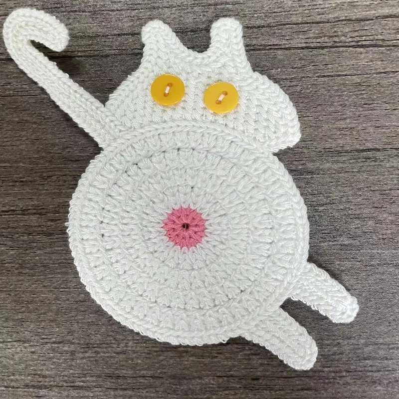 Silky Soft Knitted Cat Butt Coaster Set Funny Animal Design Absorbent Cute Coffee Mug Mat for Home Decor Gift for Cat Lovers C251122