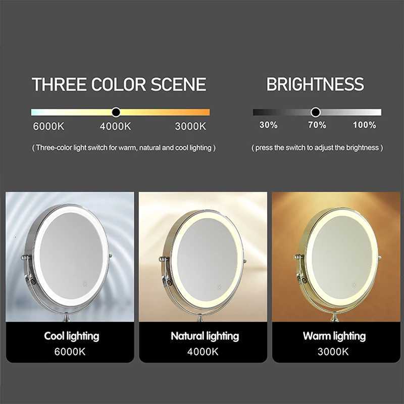 8 inch Makeup Mirror Chrome 3x/5x/7x/10x Magnifying Double Side USB Charging Bathroom 3 color light Smart Cosmetic Mirrors M251122