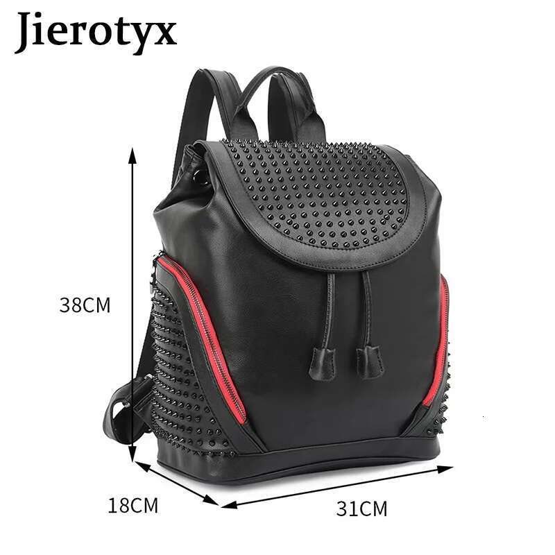 JIEROTYX Womens Studded Black Leather Backpack Pack School Bags For Girls Punk Casual Traveling Daypack Bookbag Men
