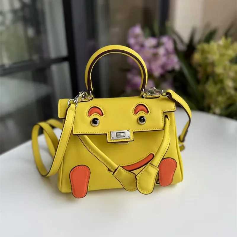 New Mini Shoulder Crossbody Leather Bag Womens Handbag Soft Top Layer Cowhide Toy Doll Design Smiley Face Handbag K251121