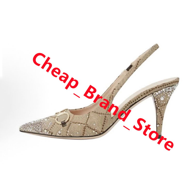 With Box Designer Crystals High Heels Leather Sandals Womens Slingback Shoes Heel 8.5cm Summer Party Dress Shoes