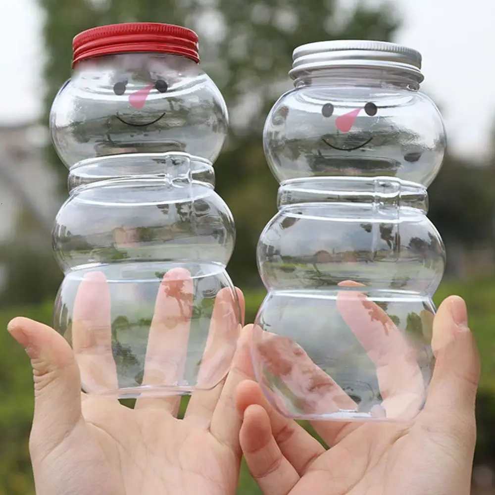 10pcs 500ML Cute Snowman Cold Drink Juice Cup Sweet Jar Box Thick Plastic Christmas Candy Jars Snacks Storage Bottle With Lids X251122