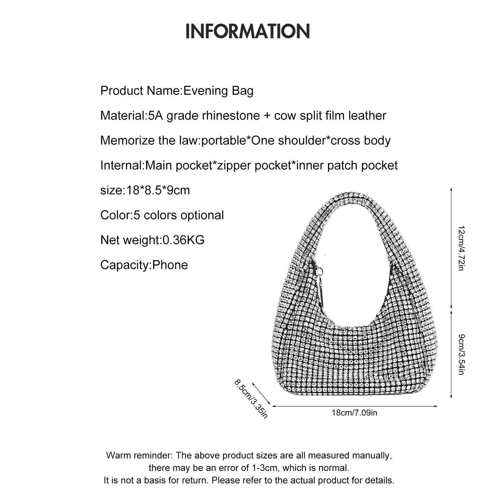 Rhinestone Evening Bags Women Solid Black Silver Evening Party Underarm Handbag for women K251121