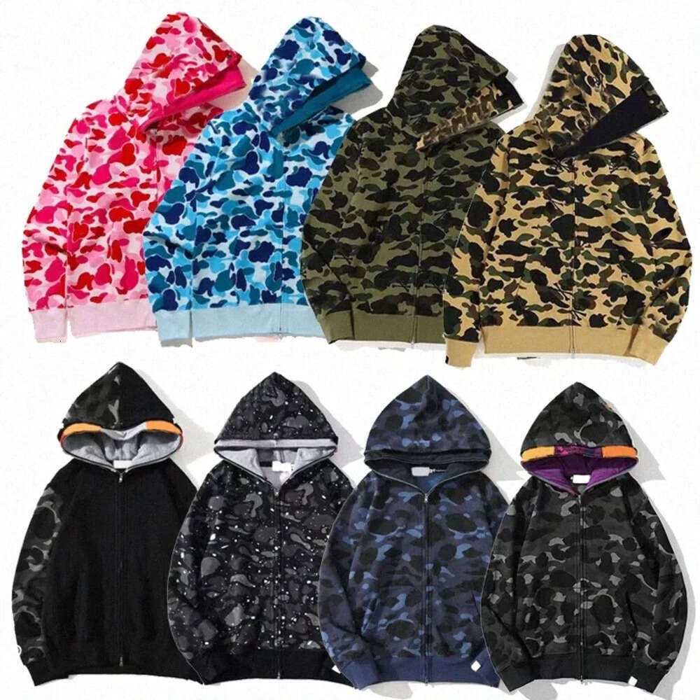 Baly Pely Hoodie Designer Mens Bapehoodys Full Zip Up Jacket Classic Camouflage Print Bapees Hoody Baps Sweatshirt Hip Hop Street Retro Multi Color Shark Jacket Ac0