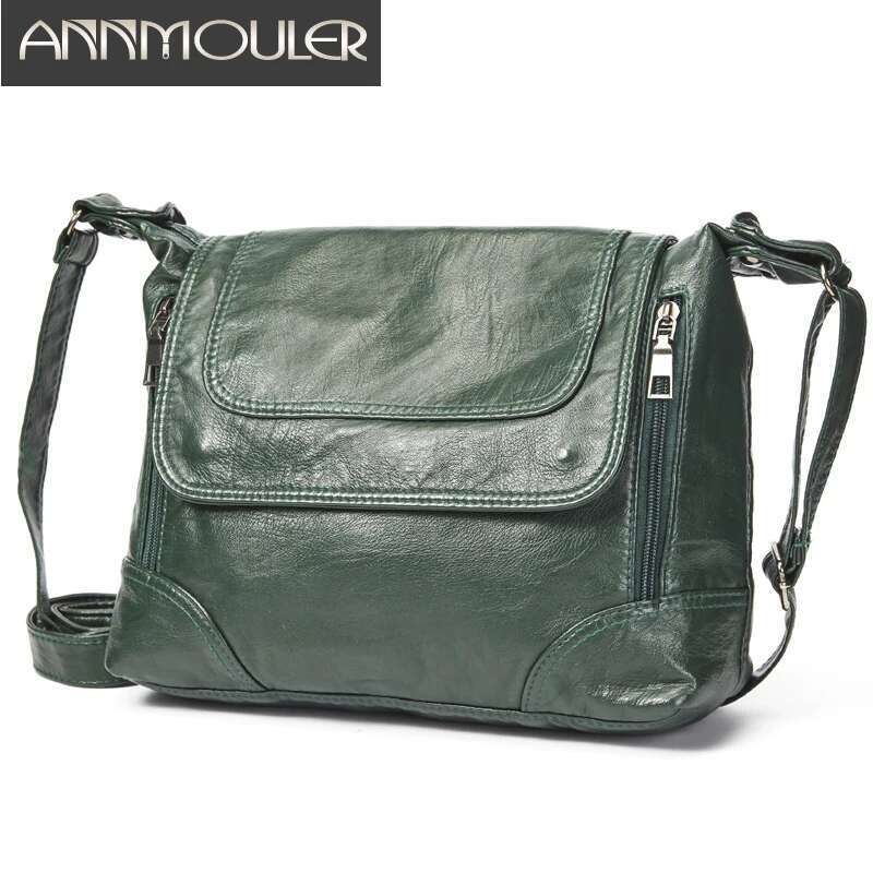 Annmouler Designer Handbags Pu Crossbody Soft Washed Leather Messenger Purse Women Pockets Bag Bag