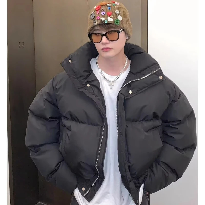 Simplicity Stand Collar Mens Parkas Heavy Winter Thicken Casual Short Cotton Jacket Warm Fashion Coats Male Streetwear 251104