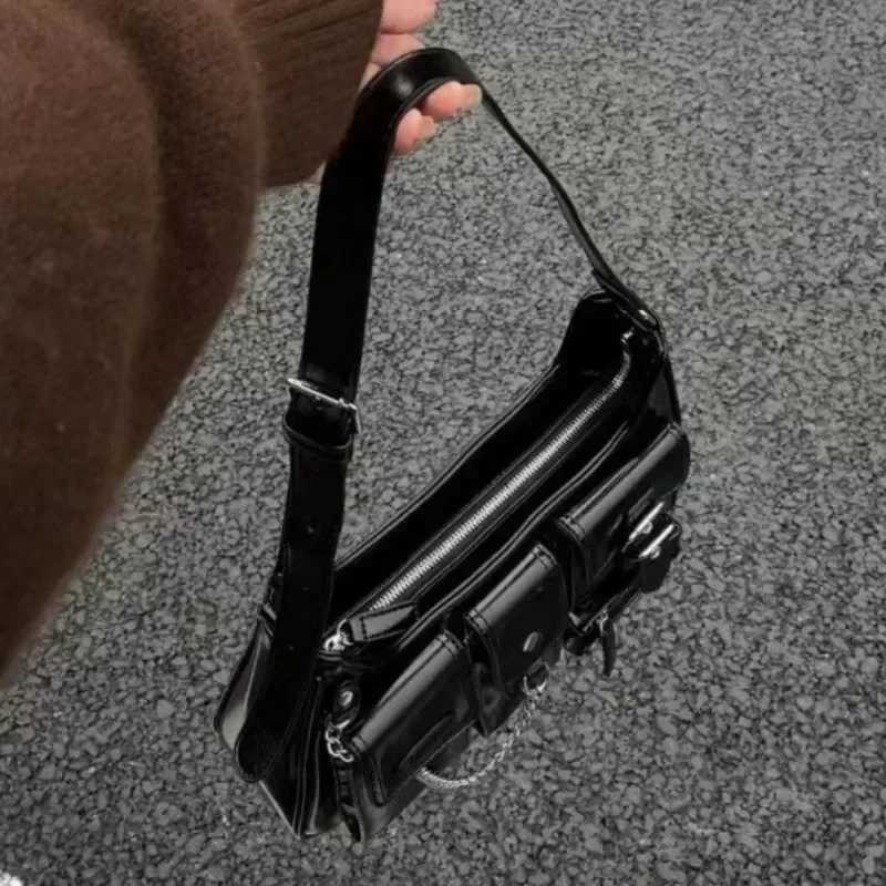 Y2k Womens Shoulder Bag Harajuku Fashion Gothic Casual Black Chains Handbag Hot Girls Pu Leather Ladies Motorcycle Bag SacT251122
