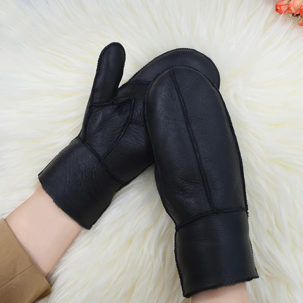 High Quality Women Sheepskin Mittens Winter Keep Warm Leather Gloves Real Thick Fur Womens gloves 251114