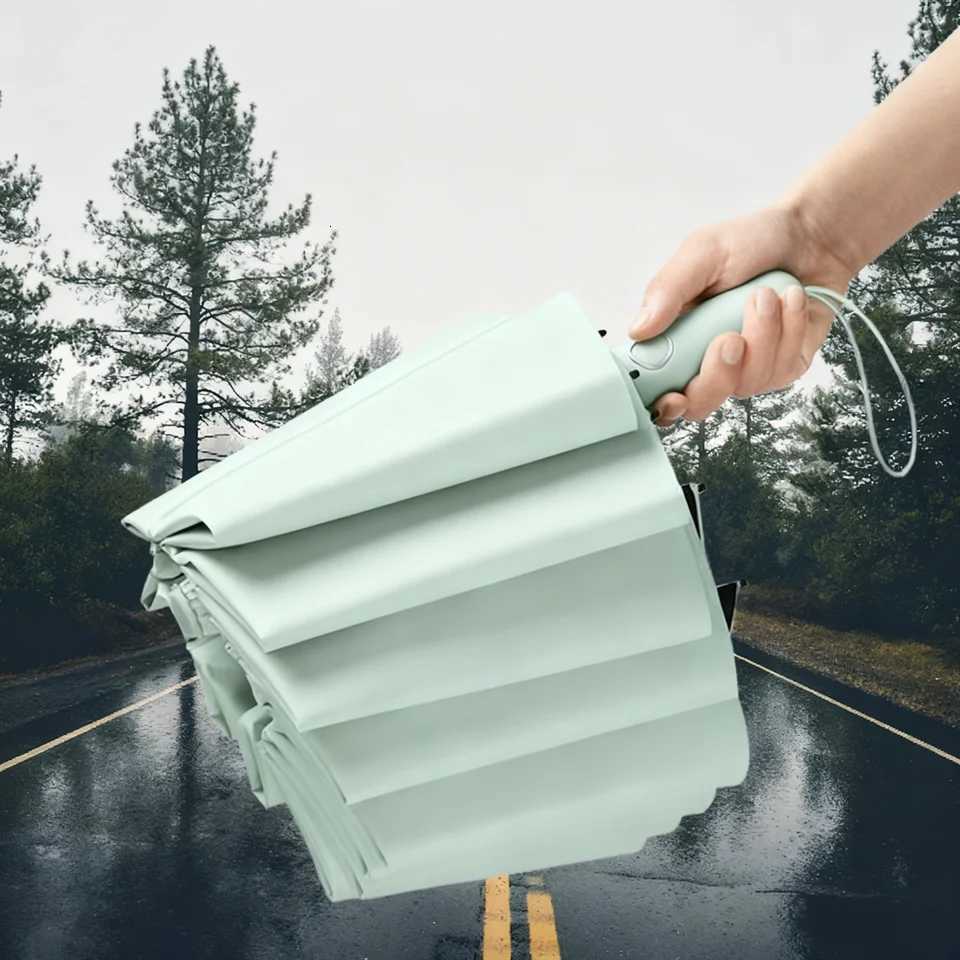 12K 60 Ribs Automatic Umbrella Sunny Rain Umbrella Wind Resistant Reinforcement Thick Black Rubber Umbrella Surface1PCM251122