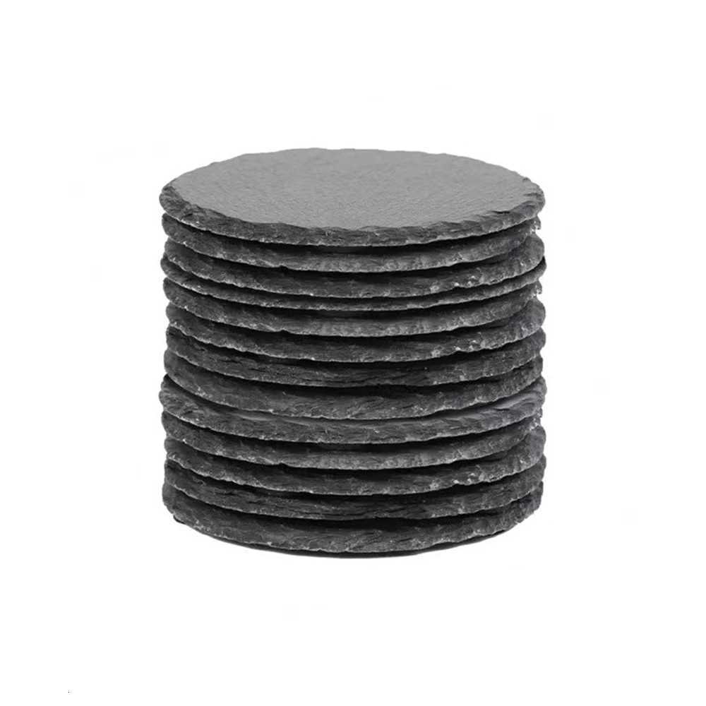 10Pcs Natural Slate Drink Coasters Round Black Stone Insulation Cup Coaster for Coffee Table Home Kitchen Bar C251122