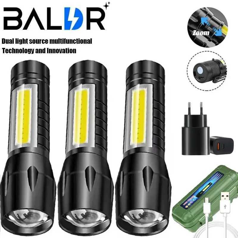 BALDR Mini Rechargeable LED Flashlight COBXPE Portable Torch Zoomable Light Tactical Flashlight outdoor Camping Fishing Lantern C251122