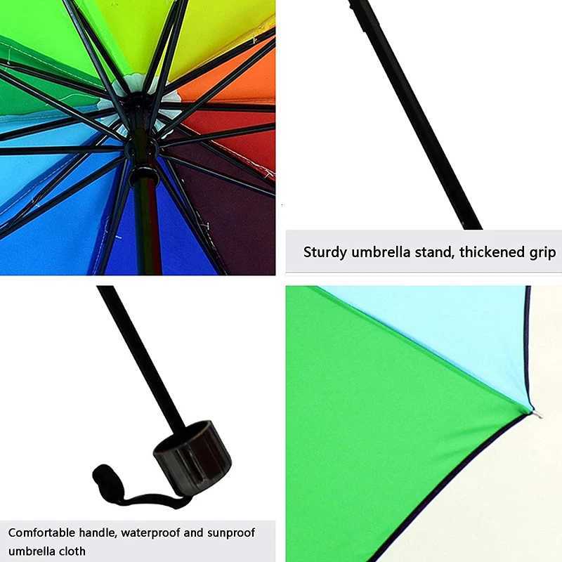Windproof Foldable Umbrella Women Men Manual Popular Rainbow Three Folding Umbrella Adults Children Strong Resistant UmbrellaM251122