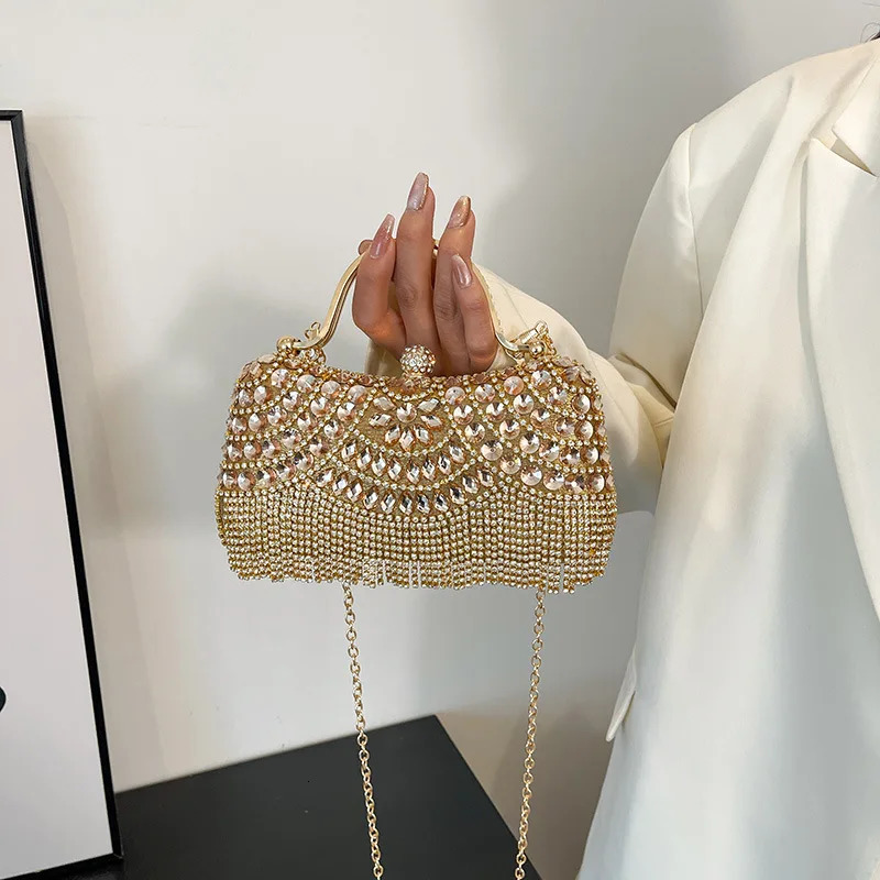 Super Exquisite Diamonds Frame Handbags Gold Silver Hasp Chains Style Shoulder Bags for Women Fashion Party 250421
