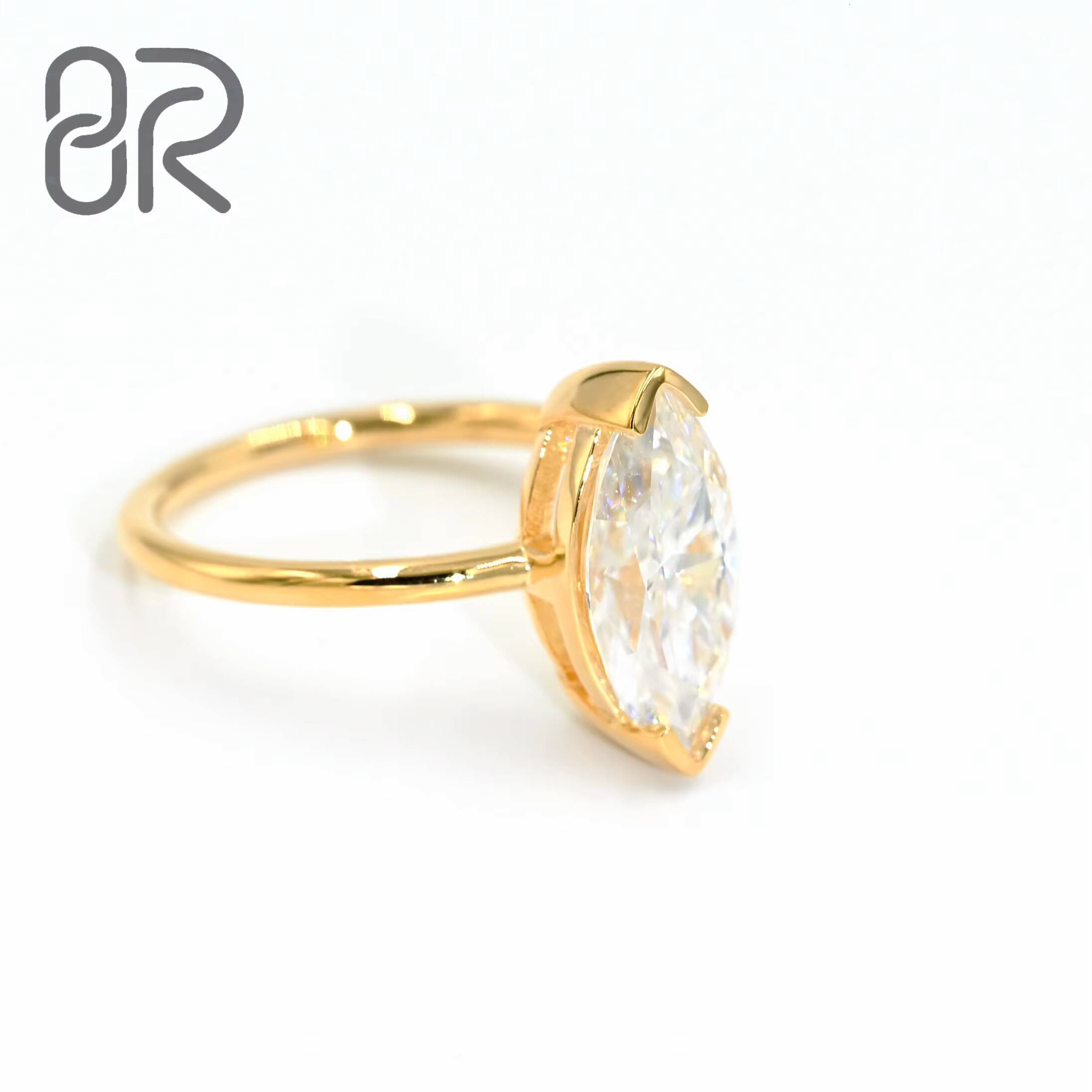 25ct VVS Moissanite Gold Plating 925 Silver Rings Factory Outlet Marquise Cut Black Diamond Rings Jewelry Women Men