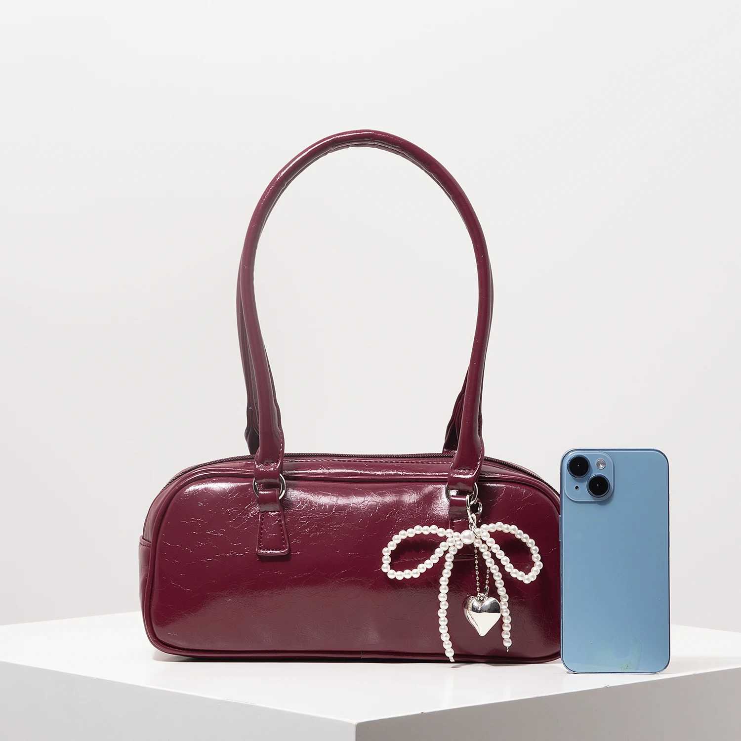 Premium Style Pu Shoulder Bag Suitable for Bowling Minimalist Womens Handbags Womens Work Bags Elegant Womens Bags Burgundy WalletsW250420