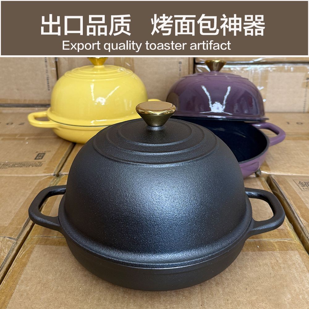 Cast iron enamel black bread pan for baking European style bread dual-purpose pan with double ears flat bottomed frying pan for baking bread diameter 
