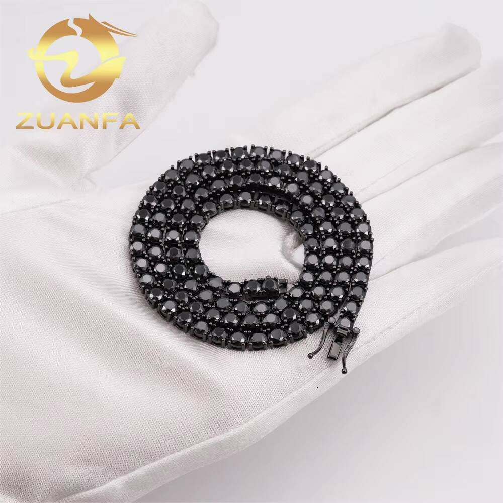Instock 2mm 3mm 4mm 5mm 65mm Black Moissanite Diamond Tennis Necklace VVS 925 Silver Hip Hop Iced Out Tennis Chain