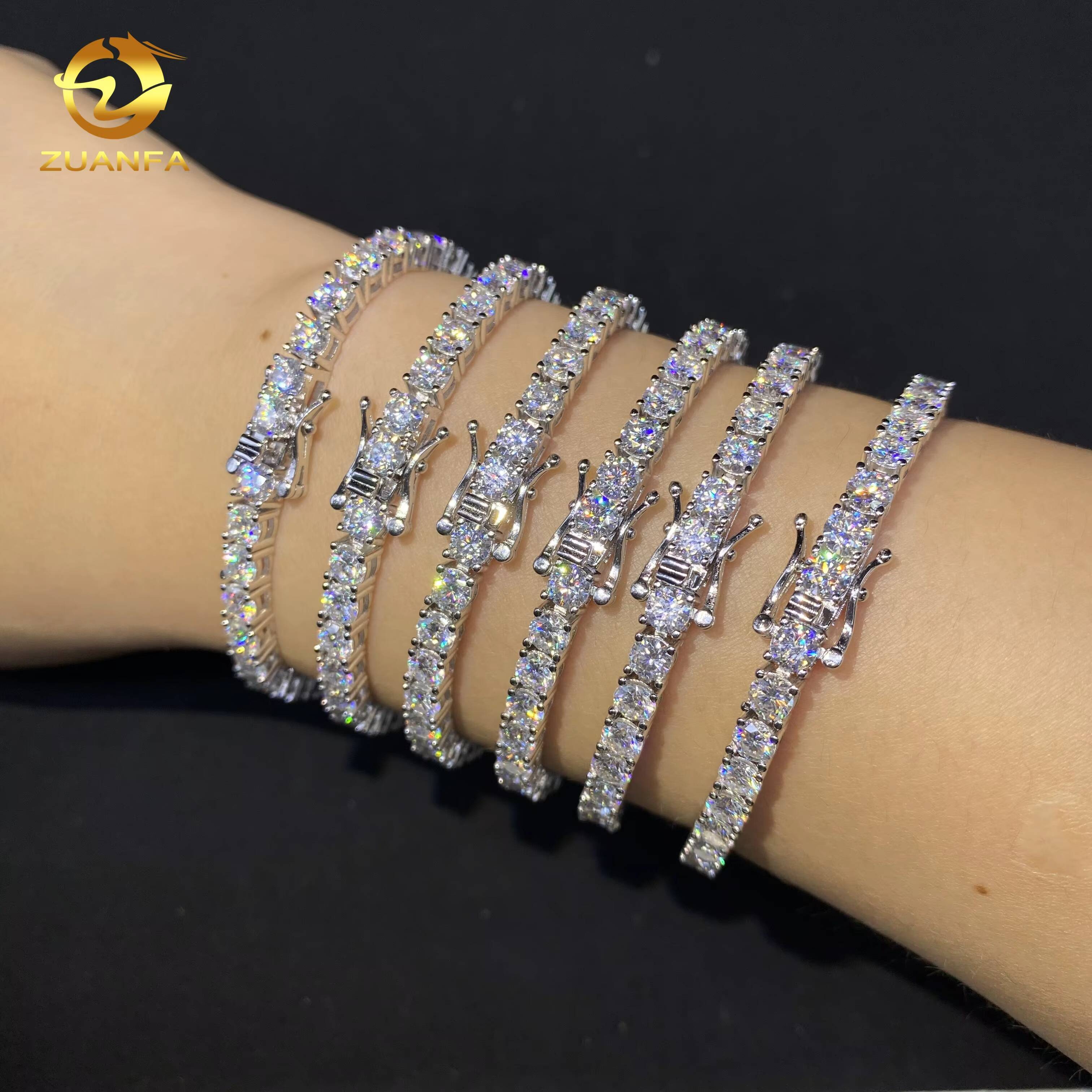 Fast Shipping Hot Sale 925 Sterling Silver Hip Hop Jewelry Iced Out Tennis Chain 4mm Diamond VVS Moissanite Tennis Bracelet
