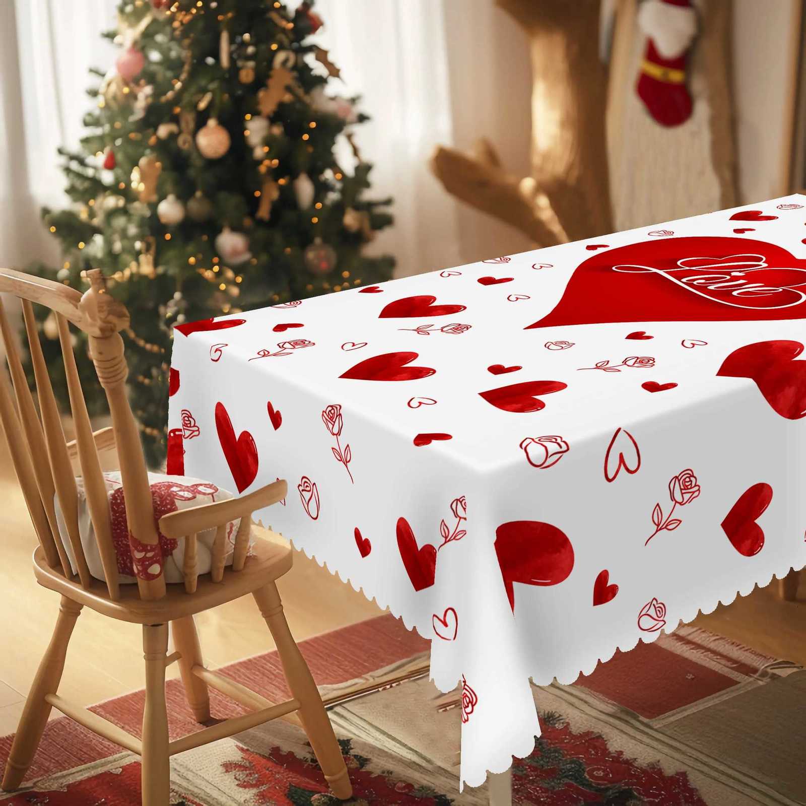 1 Piece Valentines Day Round Tablecloth 5 Sizes Available Romantic HeartShapedL oveP atternT ableclothE dgeE mbossingP rocessV alentinesD ayG ardenT C