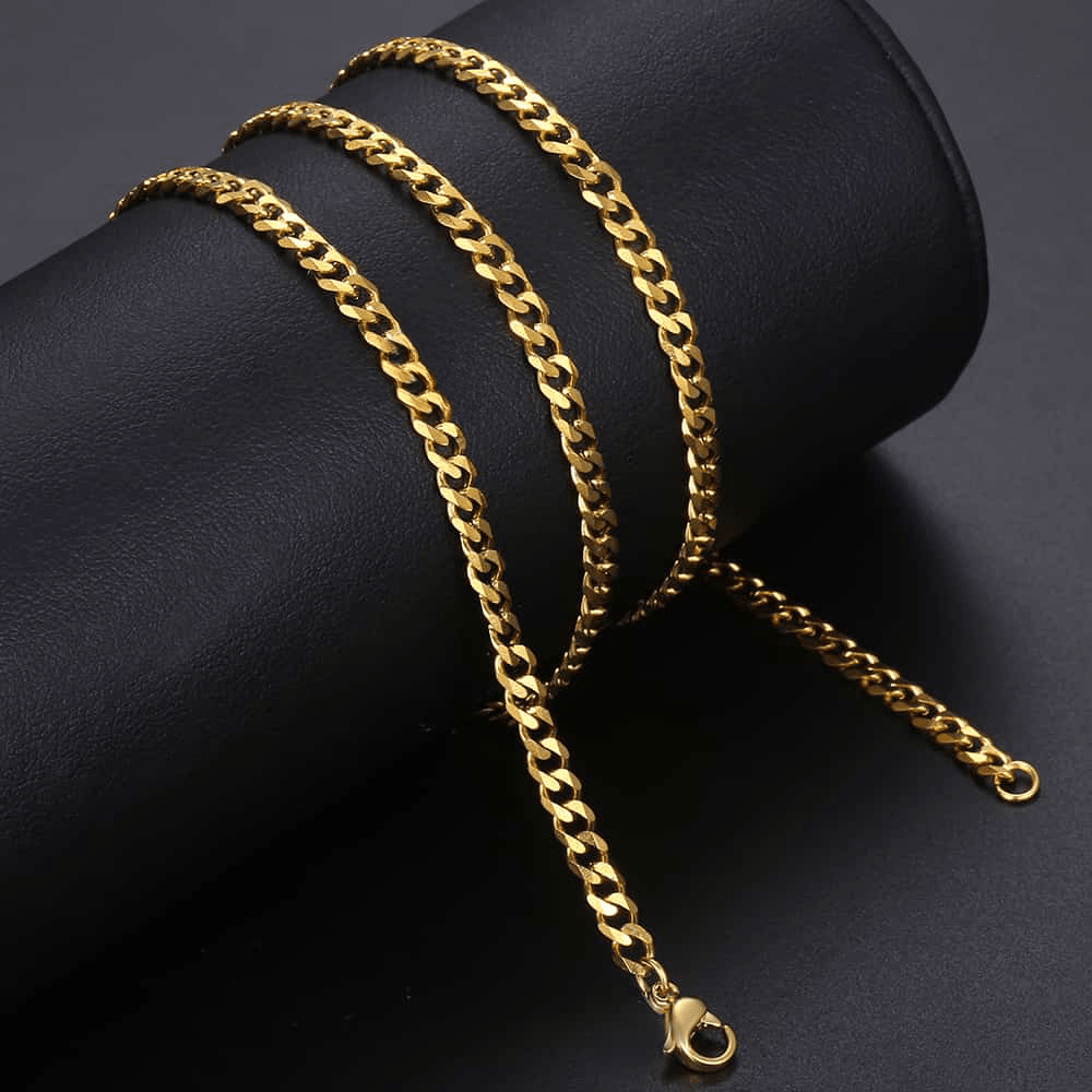 14k Gold Plated Stainless Steel Curb Cuban Chain Necklace for Men Women Punk 3-11mm 18-24inch Link Jewelry Gift