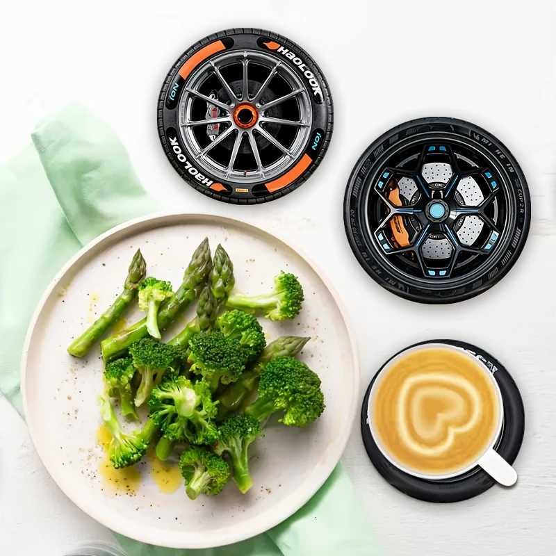 8 Pcs 2D Wooden Coasters Tire Saucer Heat Resistant Non-Slip Home Office Bar Cafe Restaurant Holiday Birthday Gift Durable C251122