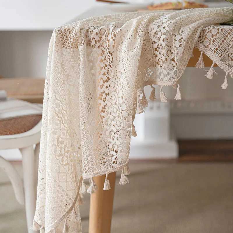 American Countryside Flower Crochet with Tassels Rectangular Table Cloth Kitchen Table Map Towel Tablecloth Christmas Decoration C251122