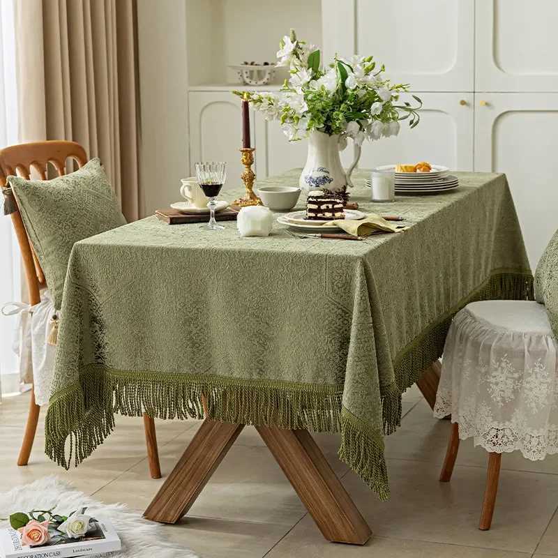 EIFLOY Luxury Green Textured Table Cloth Rectangular Square for Party with Tassels Dining Coffee Table Cover Drop Shipping C251122