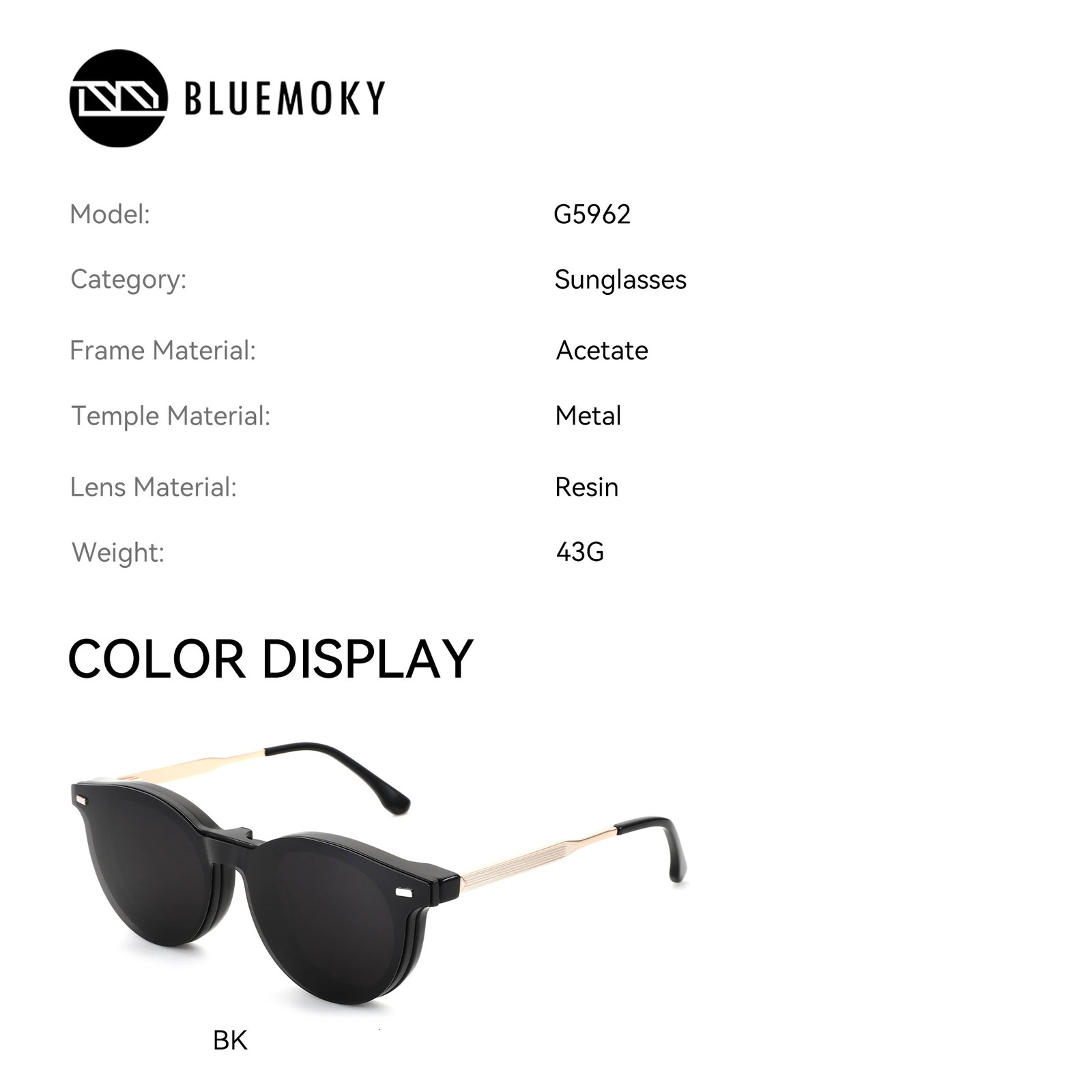 BLUEMOKY XL Size Business Style Prescription Glasses for Men Square Acetate Myopia Clip On Sunglasses 251114