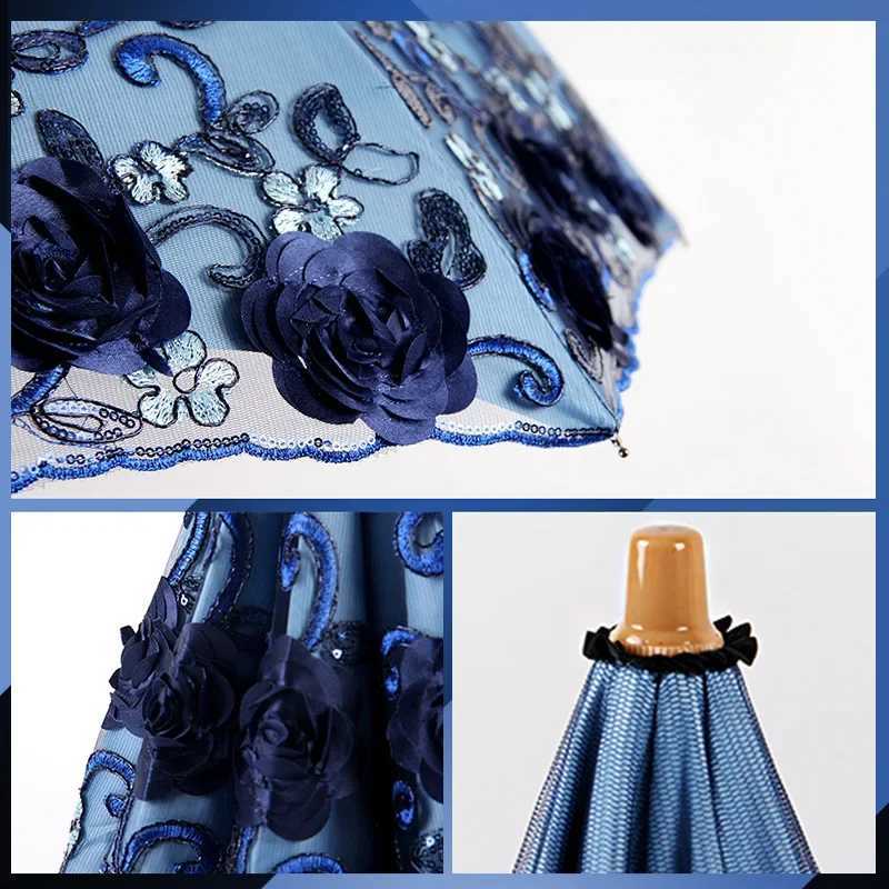 Lace Embroidered Two Folding Umbrella for Double-layer Embroidered Anti-UV Sunscreen Parasol Women Windproof Rain UmbrellasM251122
