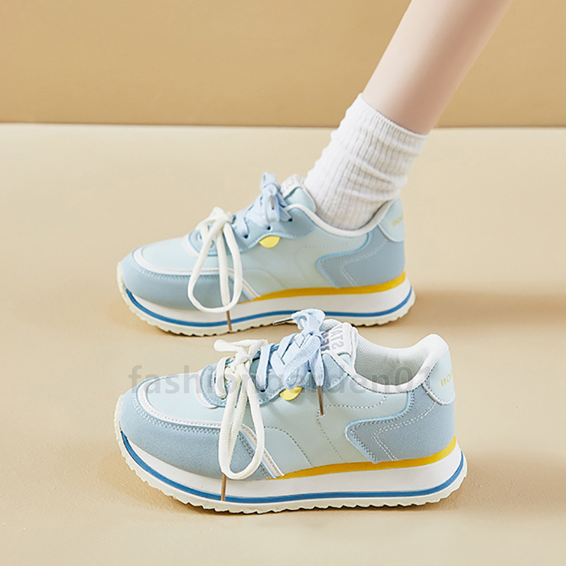 Free Shipping running shoes women designer sneakers vitality butter yellow light green sky blue Platform low outdoor shoes suede leather womens traine
