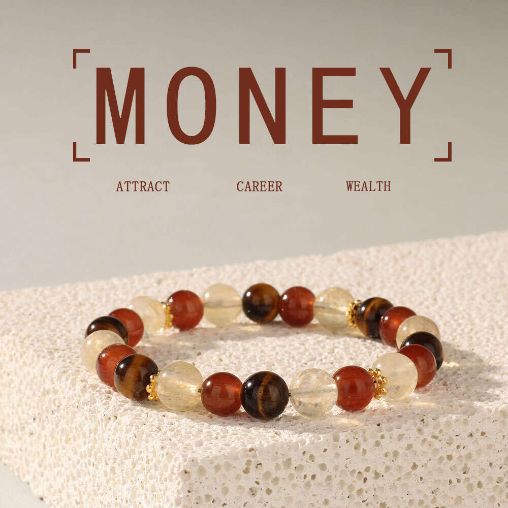Temu Natural Stone Wealth Sports Tiger Eye Red Agate Bracelet Suitable Gift for Men and Women