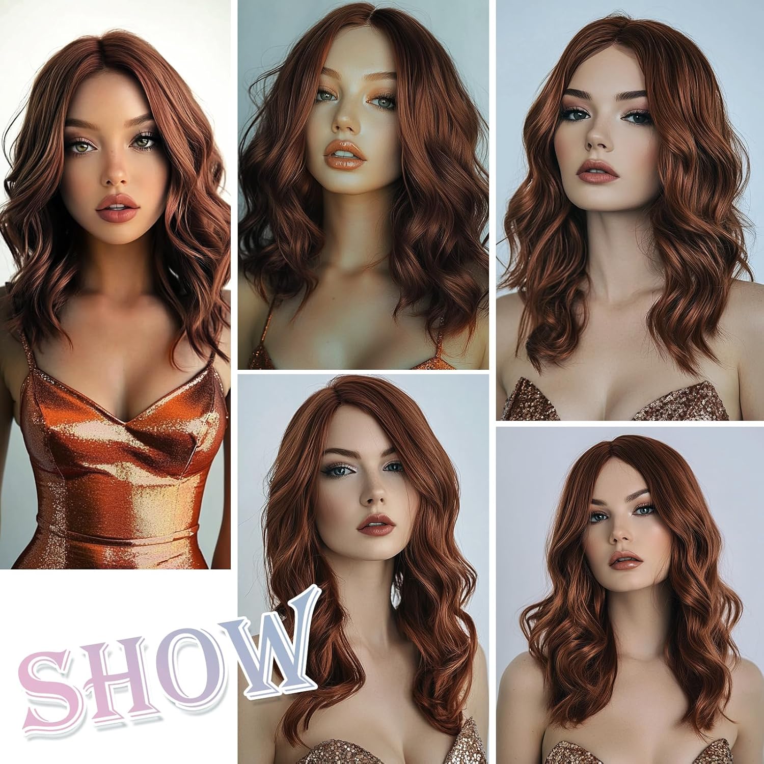 Medium Length Dark Auburn Wavy Wigs for Women 45 cm Middle Part Wavy Wig Natural Looking Synthetic Heat Resistant Fiber Hair for Daily Party Use (18 i