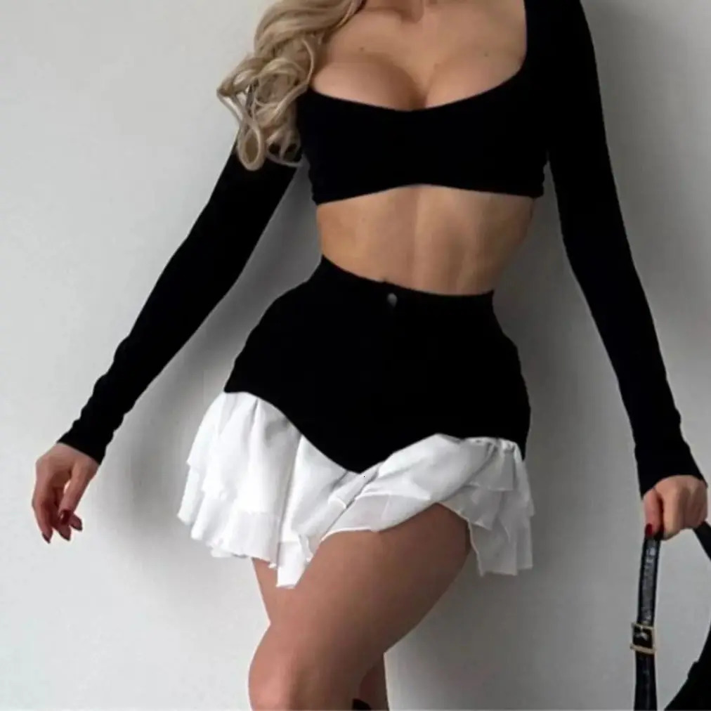 Womens Aline Ruffle Skiing SpringSummer Y2K Cake Skirt High Waist Sexy Party Clothing Leisure Street 250422