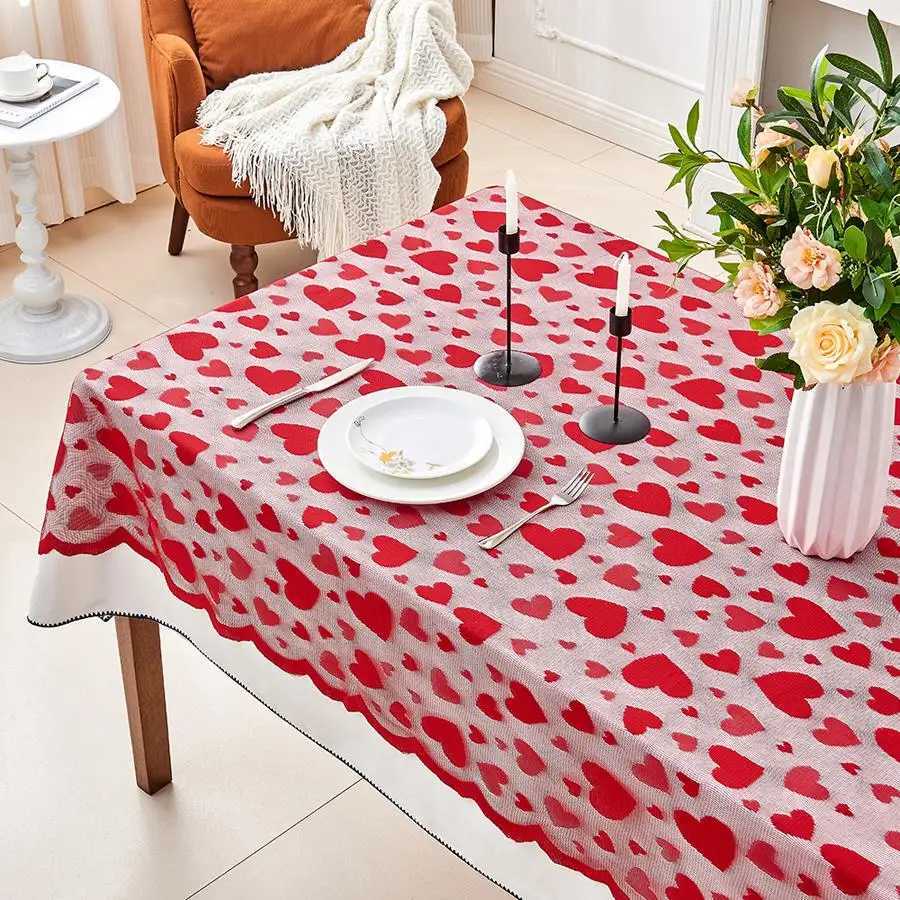 1pc red lace heart-shaped rectangular tablecloth for Valentines Day suitable for dining occasions and party gatherings C251122