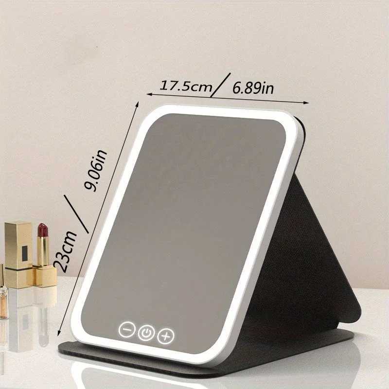 LED Makeup Mirror 3 Colors Lighting Dimmable with Touch Screen Fold Cosmetic Makeup Mirror Rechargeable Tabletop for Travel Home M251122