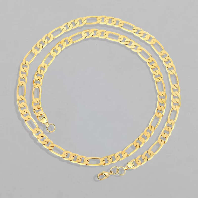 2025 Men's Waterproof Cuban Figaro Chain Necklace Fashion Gold-Plated Zinc sterling silver Christian Gift