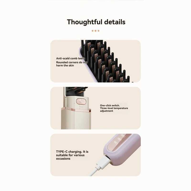 ABWM-Cordless Portable Negative Hot Comb Hair Straightener Mini Straightening Brush For WomenT251122