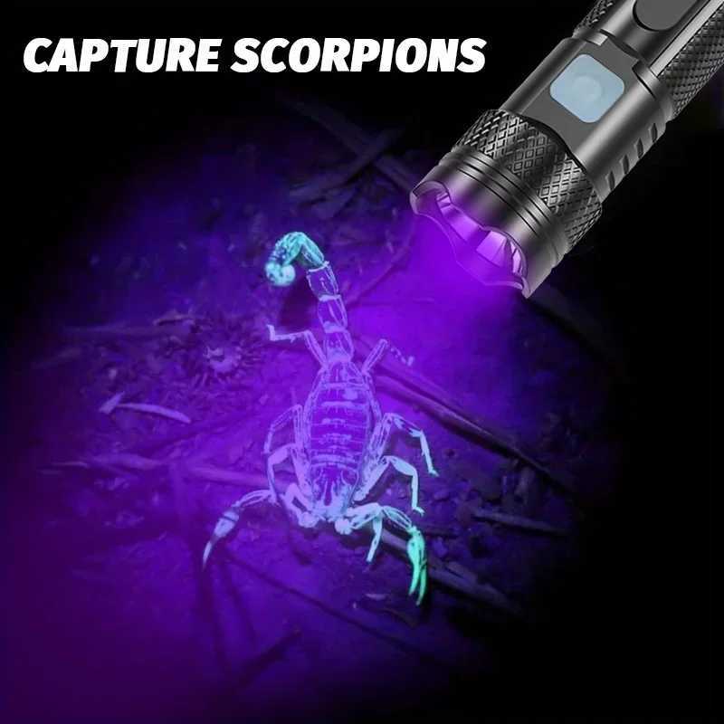 UV Flashlight Black Light USB Rechargeable 365nm Blacklight Mini Woods Lamp Handheld Powerful LED Ultraviolet Lights Flashlight C251122