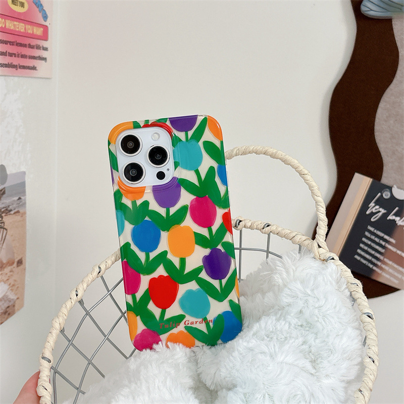 Fresh Colorful Tulip Phone Case for iPhone 16/15 Pro Max New High-end Protective Case iPhone 14/13