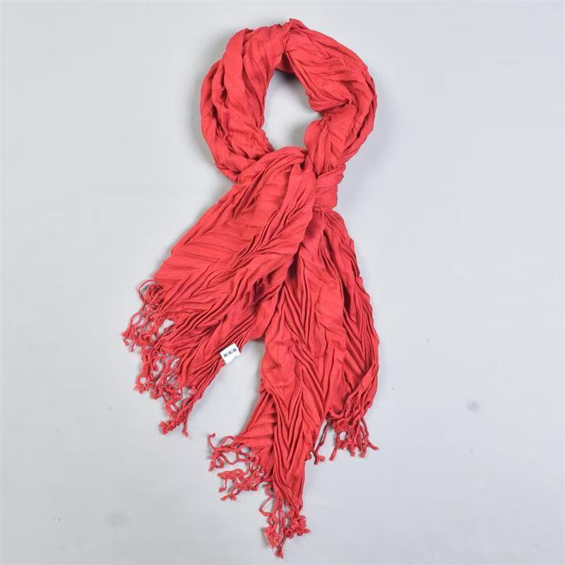 T534 Korean new women's pleated tassel scarf soft cotton yarn texture spring autumn winter neck shawl