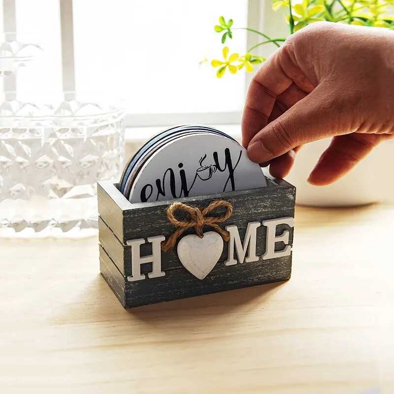 Home Love Wooden Set Lnsulated Coasters Kitchen Tableware Anti Scald And Household Use Cup Trays Decor Accessories C251122