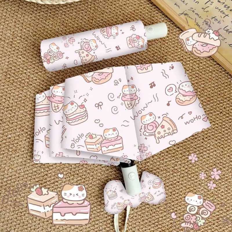 Cute Sun Proof Fully Auto Open Sun Rain Umbrella Fold Black Glue Student Anti UV Dual Use Sun Shade Umbrella Sun UmbrellaM251122