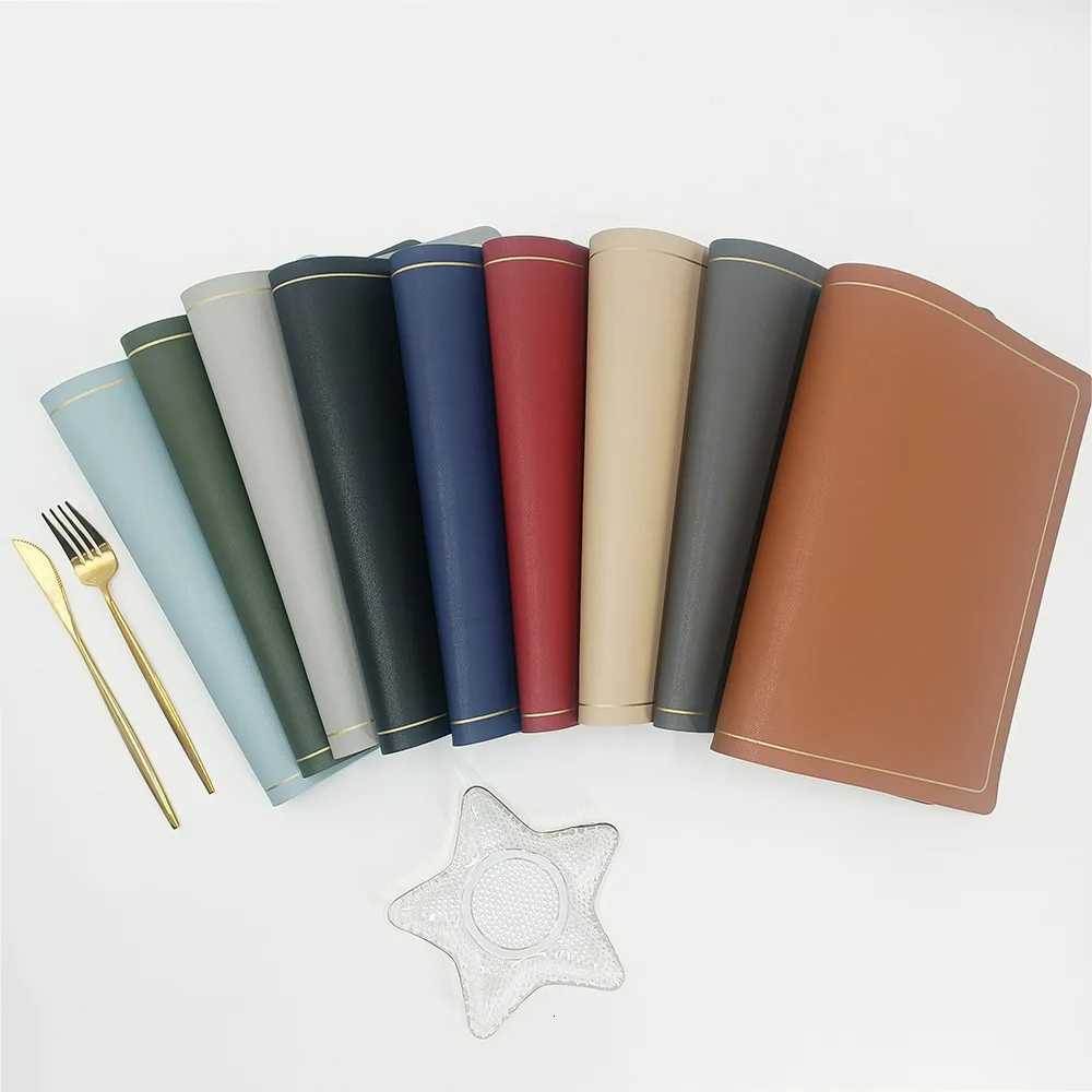 Nordic Light Luxury Style Leather Gold Edge Dining Table Mat Non-slip Placemat Set In Kitchen Accessories Cup Coaster Wine Pad C251122