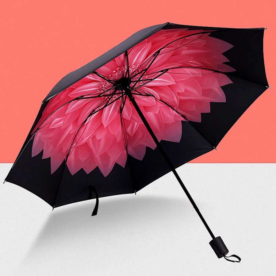 Foldable Inner Printed Small Black Umbrella Sunny And Rainy Dual-use UV Protection Umbrella Lightweight Sturdy Travel Manual UM251122