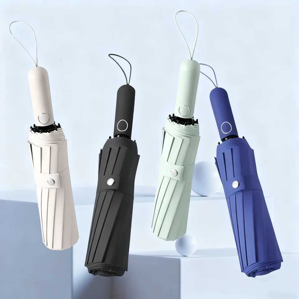 12K 60 Ribs Automatic Umbrella Sunny Rain Umbrella Wind Resistant Reinforcement Thick Black Rubber Umbrella Surface1PCM251122