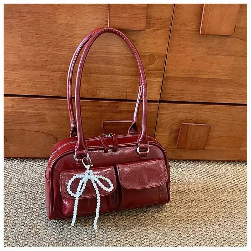 Pu Leather Female ChestBag Burgundy Large Handbags Purse Vintage Women Business Shoulder Bags Simple Ladies Commute Tote BagT251122